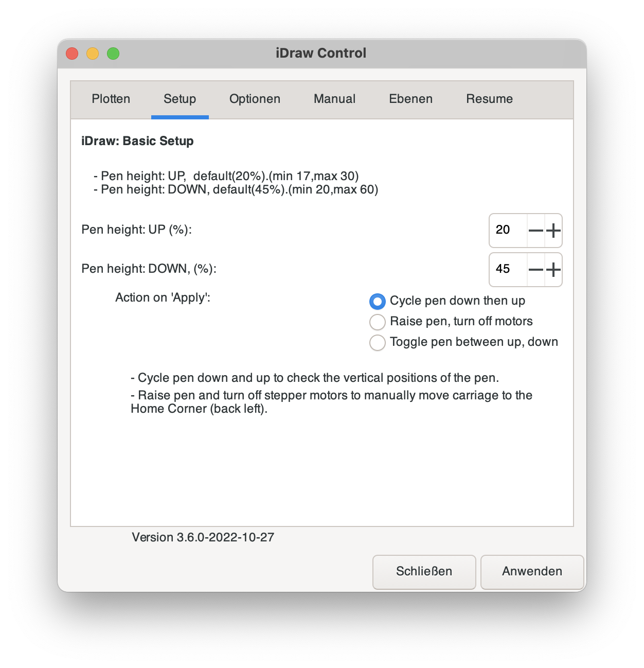 The Extension panel in InkScape showing the iDraw Controls